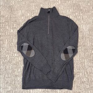 Burberry Gray Zip Up Sweater elbow patches M